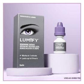a box and a bottle of Lumify redness reliever eye drops