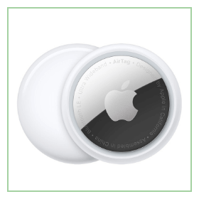Two white and silver apple airtags